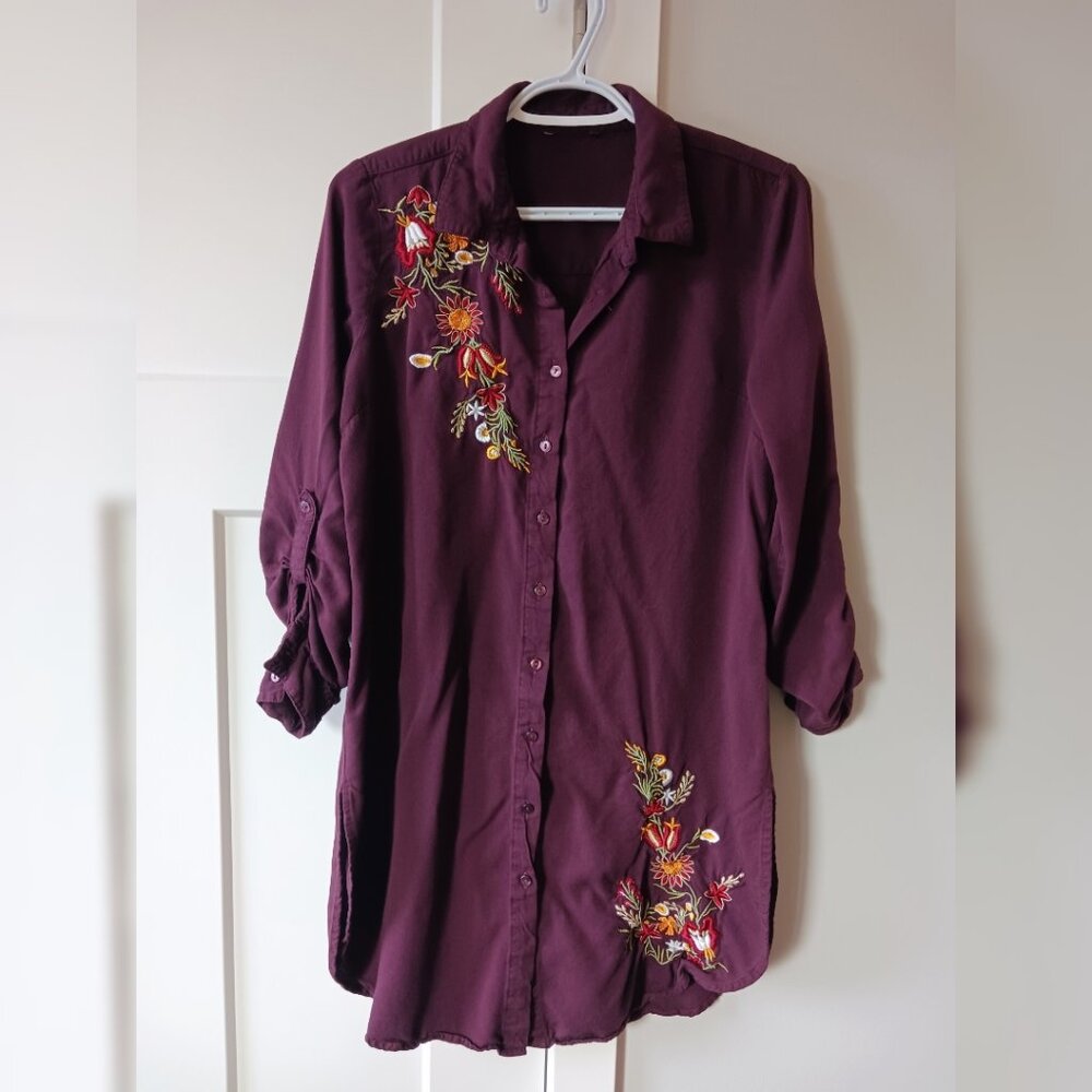 Purple/Maroon Embroidered shirt dress